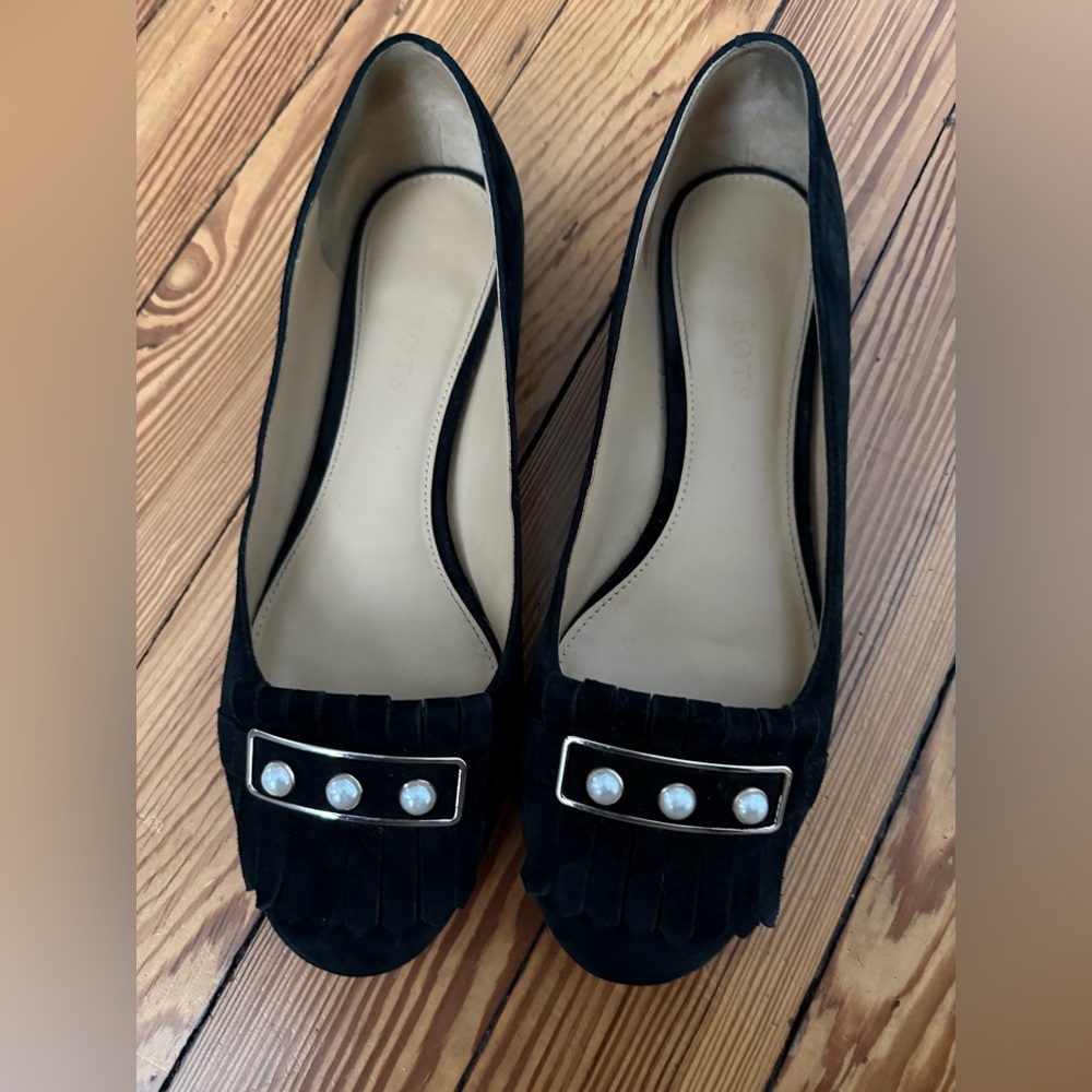 Talbots Black Flats with Pearl Accent